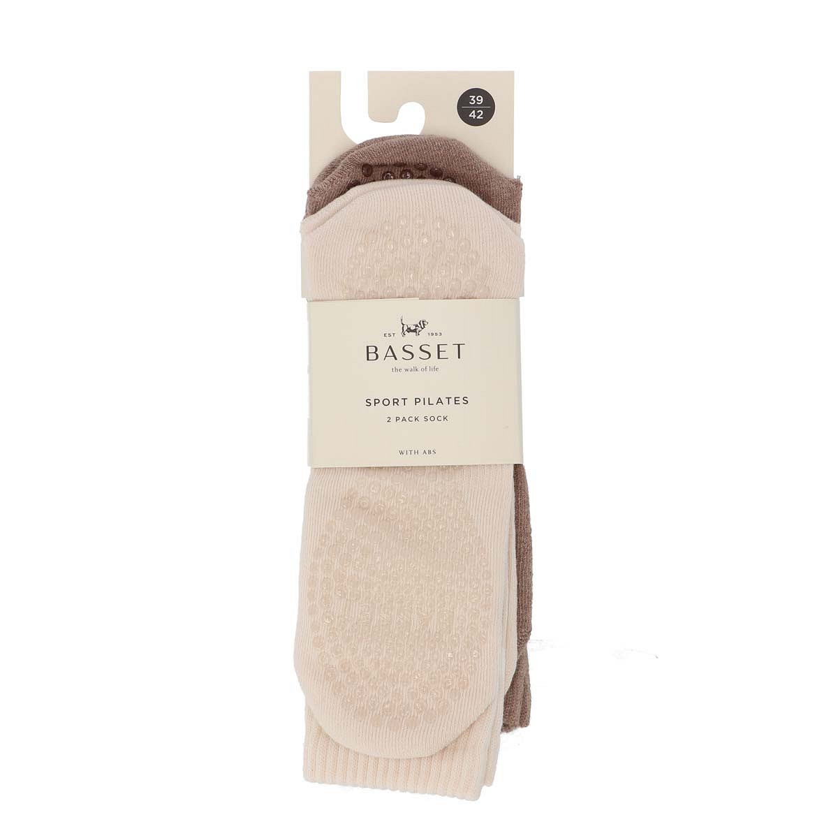 Dames hoge pilates sokken met antislip - Cream / Beige Melange - 35-38 - 2 paar