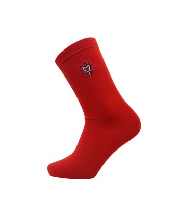 Unisex Socken mit Herzstickerei rot