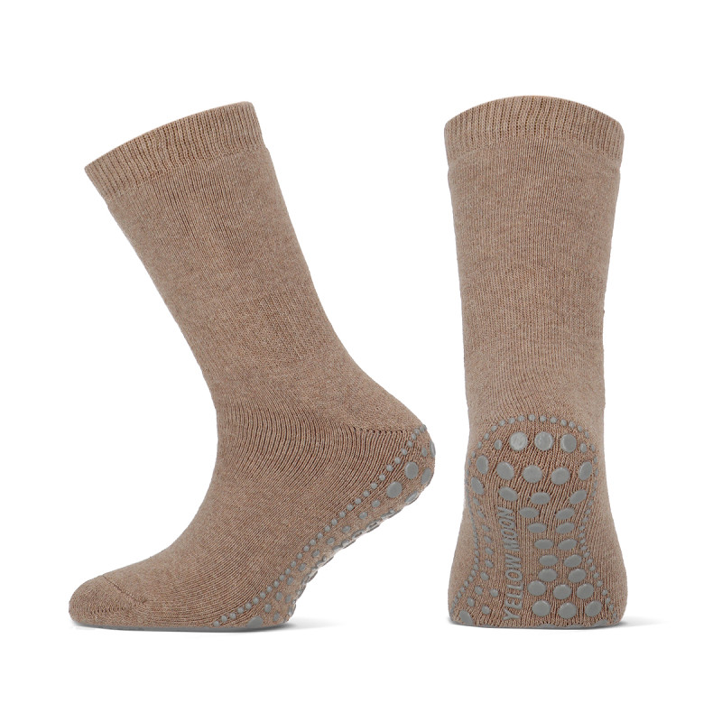 Baumwollkindersocken mit Antirutsch – Beige Melange – 39-42